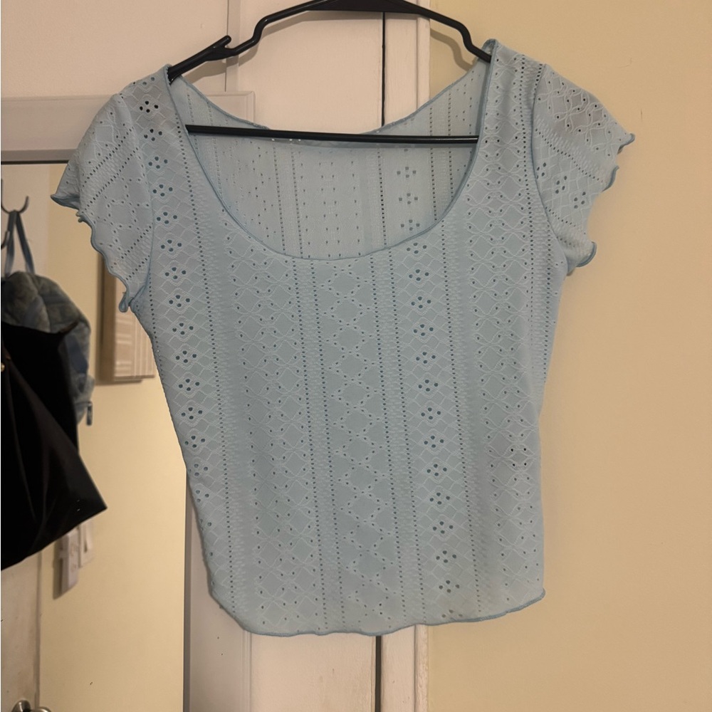 SHEIN Light Blue Eyelet Crop Top